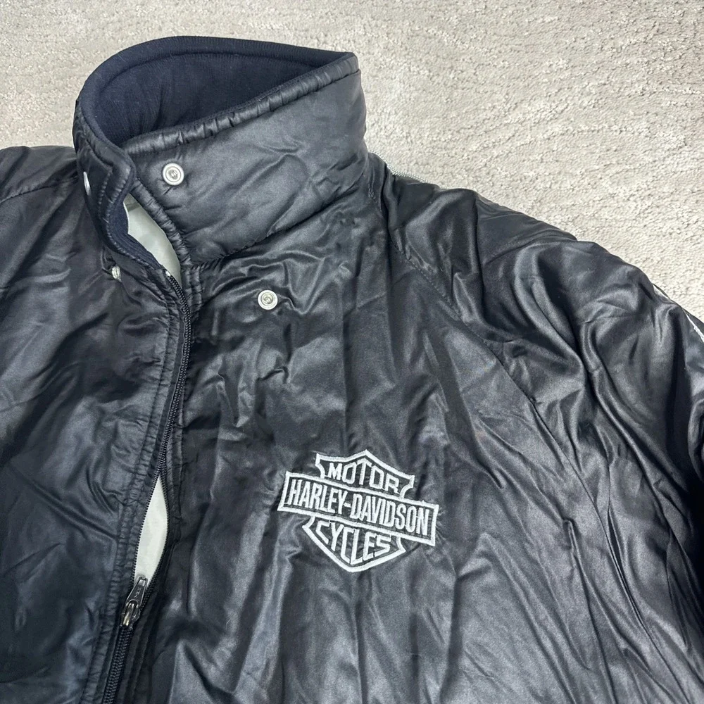 Men's Harley Davidson Large Black Puffer Bomber Full Zip Coat Jacket Made In USA